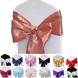 Satin Chair Sashes Bows-50PCS Chair Ribbon Ties Back Sash for Wedding Party Events Banquet Chair Cover Decoration (Rose Gold)