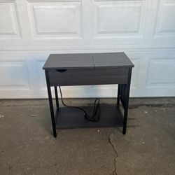  Side Table with Storage, End Table with USB Ports and Outlets, Nightstand with Charging Station, Fabric Bags, for Living Room, Bedroom, Ebonized Oak 