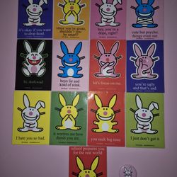 Vintage Y2K It’s Happy Bunny Stickers & Pin Lot – Jim Benton – 13 Stickers + Pin