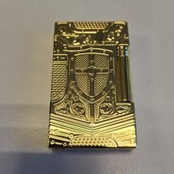 Gold Butane Gas Lighter, Hand-Carved Shield Retro Lighter, Side-Slide Ignition Torch Lighter, Classic Soft Flame Lighter, Adjustable Flame Size