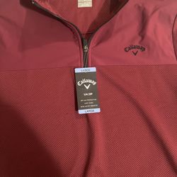 NEW Callaway Golf Performance Pullover 1/4 Zip Long sleeve Maroon Men's Size large UPF 50 protection with side entry pockets. 