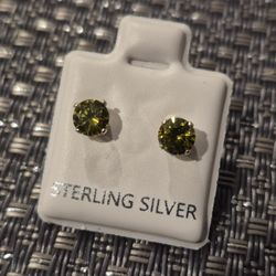 100%Silver Sterling Green Round 5mm Topaz Studs