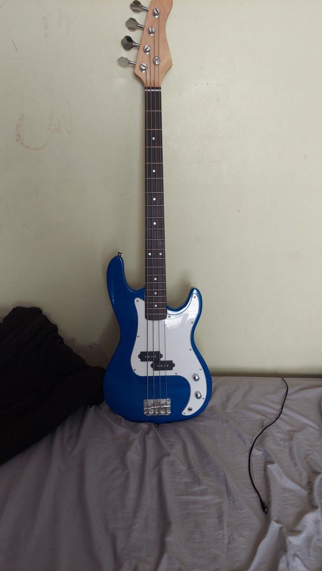 Blue bass guitar