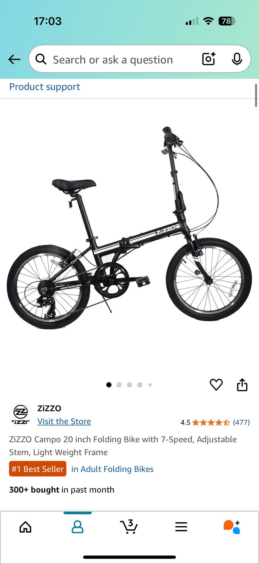 Black 20” Folding Bike 7-speed