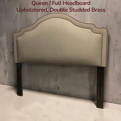 Queen / Full Headboard - Fabric Upholstered, Brass Studs