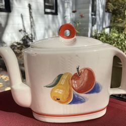 Vintage Harkers Apples & Pears 1940s Teapot Fruit Pattern Pottery Hot Oven Cookingware Farmhouse Chic Kitchen Collectable
