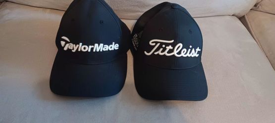 1 TaylorMade & 1 Titleist Golf Hat, Navy Blue with White Letters