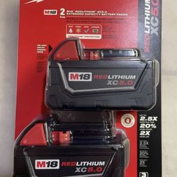 2 Pack Genuine Milwaukee M18 XC 5 amp 18V Lithium Battery