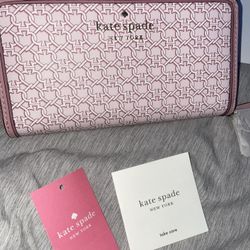 Brand New Authentic Kate Spade New York Coated Canvas Zip Around Continental Pink Wallet