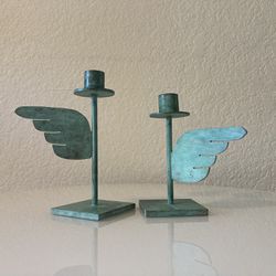 Verdigris Brass Candle Holders Wings