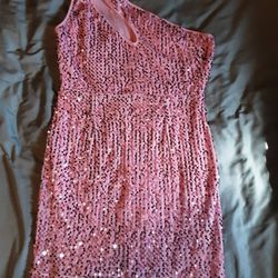 One Shoulder Pink Sequin Dress XL