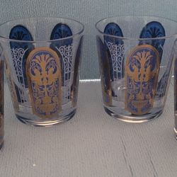 Vintage Blue And Gold Glasses 4 Total