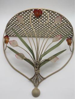 Vintage Tole Italian toleware floral standing metal shelf