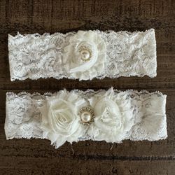 Garters - Set of 2 White Lace and Pearl