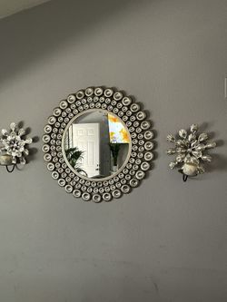 Rhinestone Circle Mirror Decor 