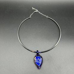 Blown Glass Flower Pendant On Stiff Necklace