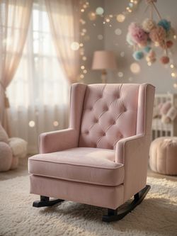 Pink Velvet Tufted Wingback Rocking Accent Chair