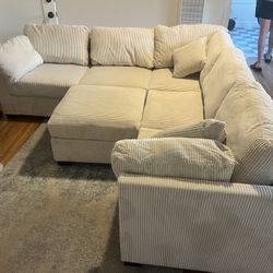 New Corduroy Sectional.  Beige/Grey.  99”x99”.  Free Delivery!