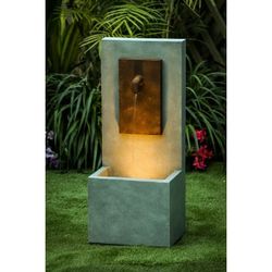 LuxenHome Gray and Brown Column Resin Outdoor Fountain with LED Light,F736