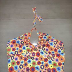 Shein Colorful Floral Halter Neck Crop Top Y2K - Size Small (S)