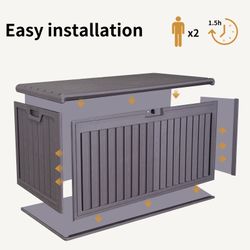 100 Gallon Resin Outdoor Deck Box Waterproof, Plastic Patio Storage Box with Side Handles, Lockable Storage Containers for Patio Furniture Cushions, P