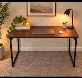 47” Industrial Rustic Dark Wood Computer Desk with Black Metal Legs