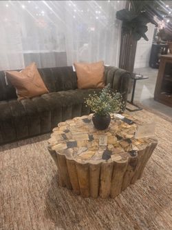 Solid Teak petrified wood Arhaus Style Coffee Table by designer classic home