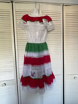 Mexican Folklorico Dress Red White Green