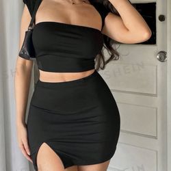 Shein Cropped Tight Top With Skirt Set