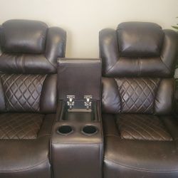 Leather Reclining Loveseat, Full Mechanical