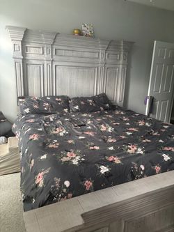 Solid wood Stone Grey Bedroom Set