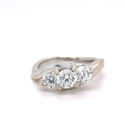 14K White Gold Natural Diamond Three-Stone Ring | Round 1.36 TCW, G-H SI1-SI2, Size 7