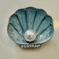 Beautiful Light Blue seashell with faux Pearl brooch