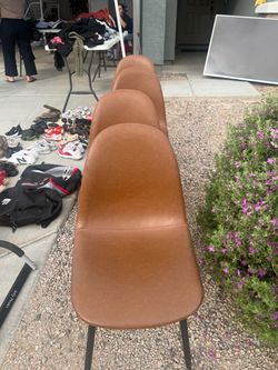 Set of 4 Brown Faux Leather Dining Chairs