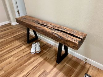 Reclaimed wood beam entry bench