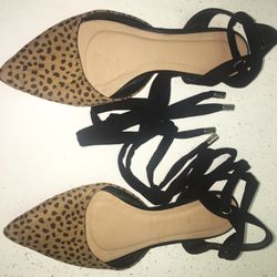 CHEETAH PRINT LACE UP FLATS 