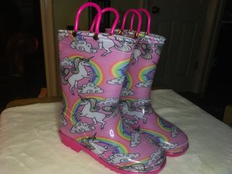 NEW GIRL PINK UNICORN RAIN BOOTS SIZES Y12, Y1, Y2, Y3