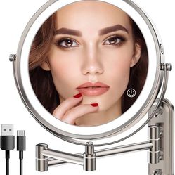 Wall Rechargeable Makeup Mirror with 3 Color Lights Dimmable