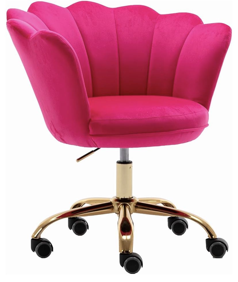 Comfy Home Office Task Chair with Wheels, Cute Modern Upholstered Velvet Seashell Back Adjustable Swivel Vanity Desk Chair, for Women, for Kids, for G