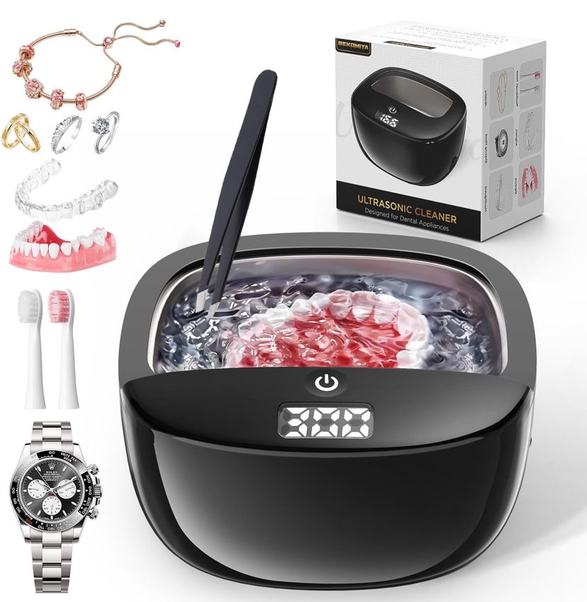 Ultrasonic Retainer Cleaner Machine, 42kHz Portable Ultrasonic Dentures Cleaner, 130ML Ultrasonic Jewelry Cleaner for Dental Retainer, Mouth Guard,