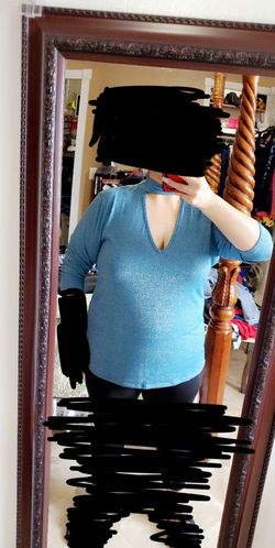 Blouse Size 1x Shiny Aqua Color