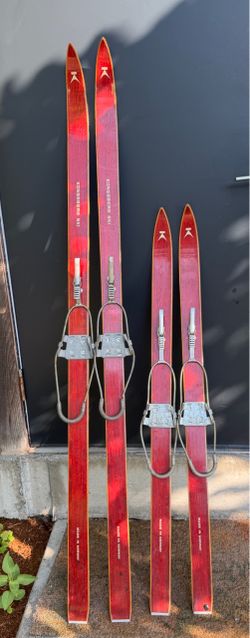 Vintage 2 pair of Norwegian Wooden Skis - Kongsberg Ski with Cable Bindings