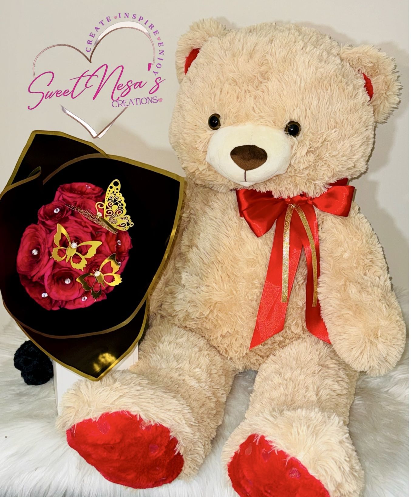 Adorable 41’ inch Teddy Bear 🧸 & Rose Bouquet 🌹