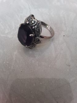 3 Carat Sterling Silver Marcasite Amethyst Ring