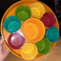 New Sealed Colorful Hard Plastic (10) Pieces, Serving Tray, Center Bowl, Small Bowls