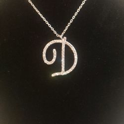 Beautiful Sparkling Initial D Pendant with Cubic Zirconia Stones Sterling Silver 18" F9