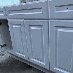 White shaker-style vanity cabinet
