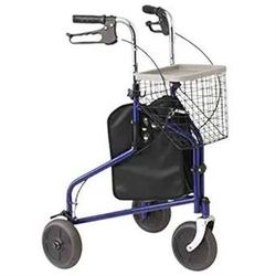 Medline 3-Wheel Ultralight Rollator, Steel Frame, Includes Wire Basket and Storage Bag, Supports up to 275 lbs