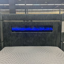 Luxury Velvet Fabric Fireplace Bed! No Credit Check Financing Available! 