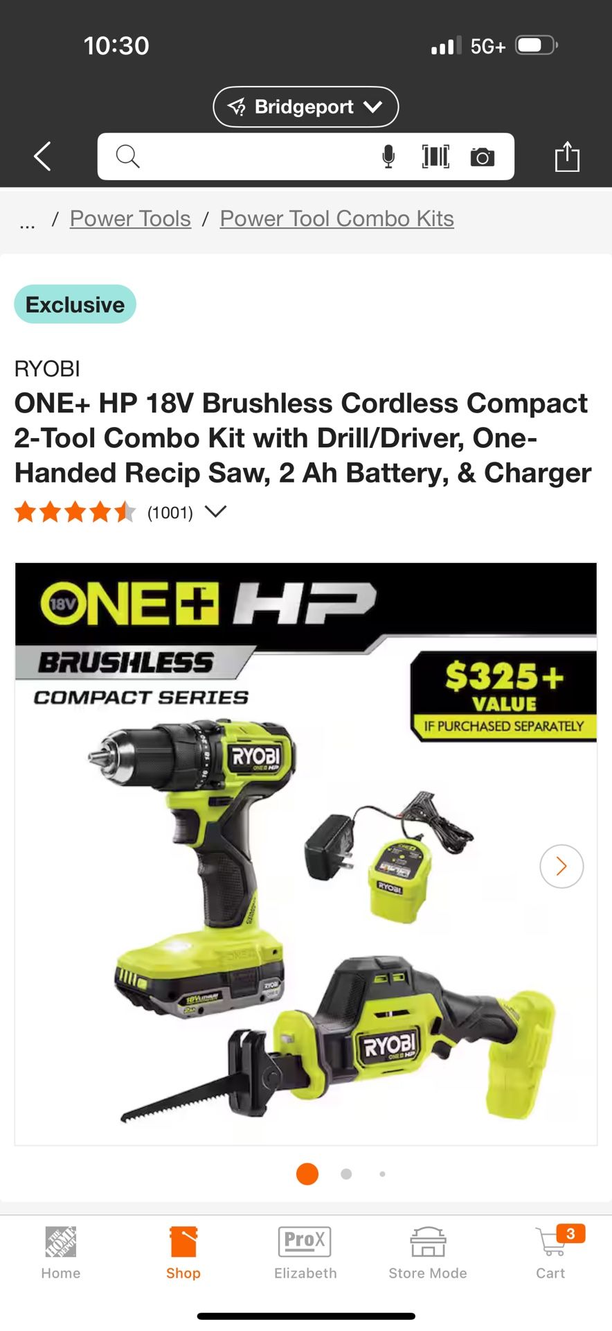 RYOBI ONE+ HP 18V Brushless Cordless Compact 2-Tool Combo Kit with Drill/Driver, One-Handed Recip Saw, 2 Ah Battery, & Charger